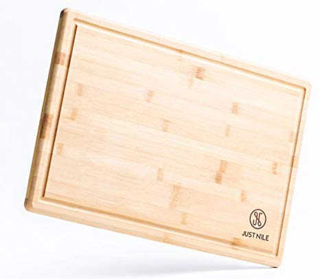 JustNile Extra Large 18" x 12" Moso Wood Bamboo Chopping Cutting Board │Premium Quality Durable Light-Weight Wood Made│ Anti-Bacteria Reversible Serving Plate│Juice Dripping Canal