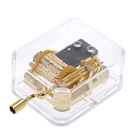 Helen Zora 18 note Acrylic Clear Gold Hand Cranked Gurdy Musical Mechanism Music Box (Let it go (Frozen))