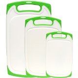 Dutis 3-Piece Dishwasher Safe Plastic Cutting Board Set with Non-Slip Feet and Deep Drip Juice Groove White with Lime Green