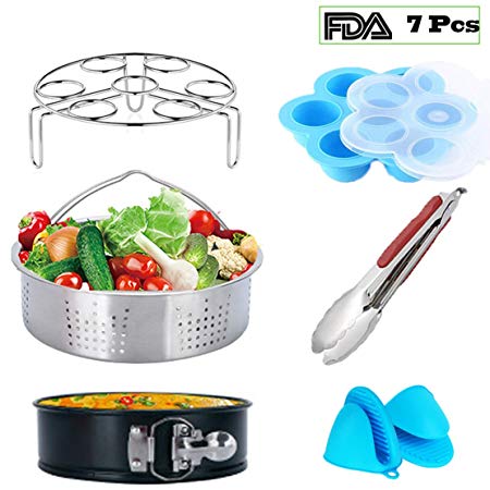 Instant Pot Accessories for 6 Quart 8 Qt 7 Pcs with Steamer Basket,Egg Steamer Rack,Non-Stick Springform Pan,Egg Bites Molds,Kitchen Tongs,Silicone Cooking Anti-Scald Gloves