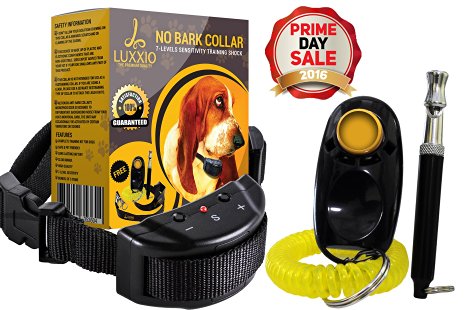 Dog Training Collar - No Bark Collar  FREE Dog Training Clicker, Whistle, Lanyard, Instructions & Tips for Training. A complete training kit, 7 Sensitivity Level Collar for Medium Large or Small Dogs