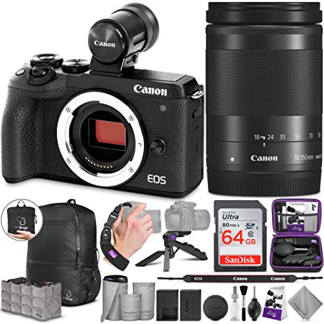 Canon EOS M6 Mark II Mirrorless Digital Camera and 18-150mm Lens   EVF-DC2 Viewfinder with Altura Photo Advanced Accessory and Travel Bundle