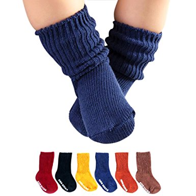 Baby Toddler Non Skid Socks Boys Girls Kids Thick Anti Slip Slipper Stockings 6 Pack