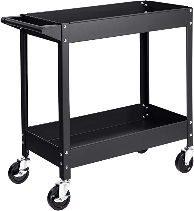 AmazonBasics Steel 2-Shelf Multipurpose Tub Utility/Supply Cart with 400-Pound Capacity - Black