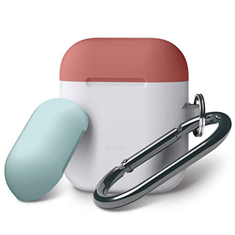 elago AirPods Duo Hang Case [Body:Nightglow Blue/TOP:Italian Rose, Coral Blue] - [Extra Protection] [Hassle Free][Added Carabiner] - for AirPods Case