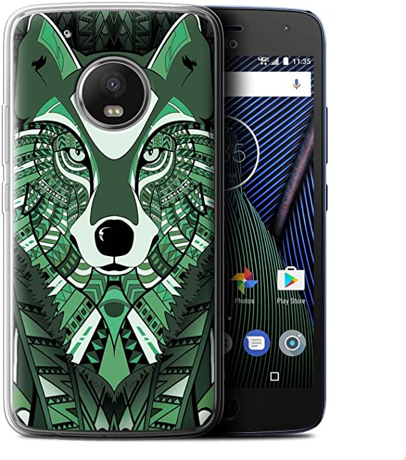 Stuff4 Gel TPU Phone Case/Cover for Motorola Moto G5 / Wolf-Green Design/Aztec Animal Design Collection