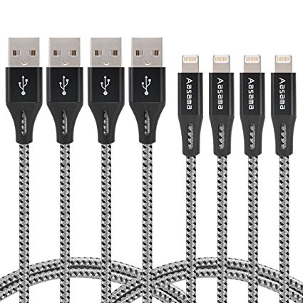 iPhone Cable, Aasama 3 Feet Certified Nylon Braided 8 Pin Lightning to USB Cable (4 Pack)