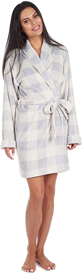 Cherokee Women's Luxury Plush Robe Mid-Length Bathrobe with Pockets
