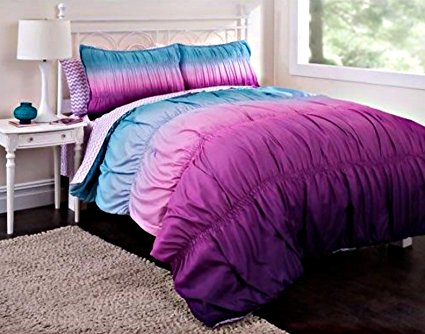 7pc Girl Purple Reversible Tie Dye Queen Comforter Set (7pc Bed in a Bag)