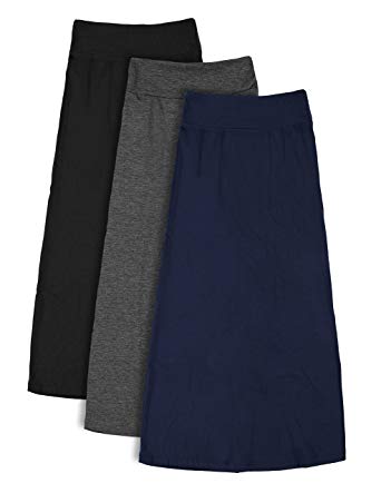 Free to Live 3 Pack Girls 7-16 Years Old Maxi Skirts - Great for Uniform
