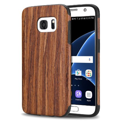 Galaxy S7 Case, Tendlin Premium Natural Wood [Exact-Fit] Flexible TPU Hybrid Soft Slim Wooden Cover Case for Samsung Galaxy S7 (Red Sandalwood)