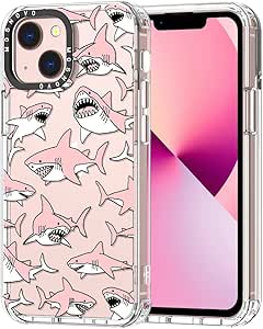 MOSNOVO for iPhone 13 Mini Case, [Buffertech 6.6 ft Drop Impact] [Anti Peel Off] Clear Shockproof TPU Protective Bumper Phone Cases Cover with Pink Sharks Design for iPhone 13 Mini