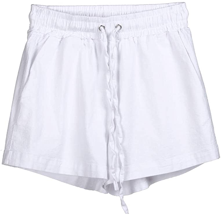 Haellun Women's Drawstring Elastic Waist Casual Comfy Cotton Linen Beach Shorts