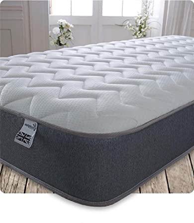 Starlight Beds – King Size Mattress. 7.5 Inch Deep Sprung King Size Memory Foam Mattress with a Zig Zag Design Cool Touch Top Panel and Grey Border (5ft x 6ft6)