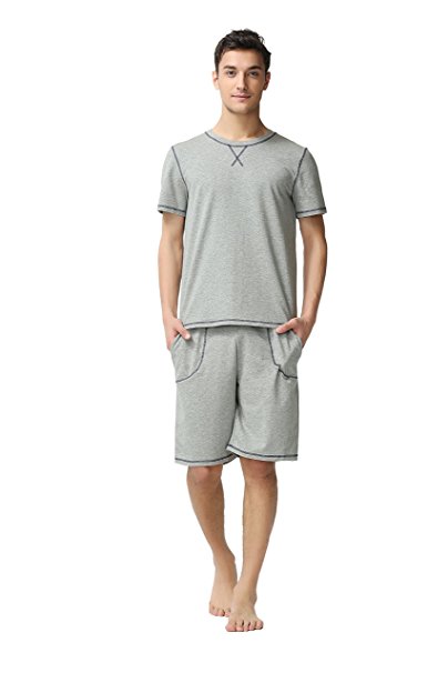 Suntasty Men's Summer Short Sleeve Pajamas-2017 New Design Adult Casual Striped Shorts & Shirt PJ Set