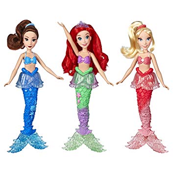 Disney Princess Ariel and Sisters Fashion Dolls, 3 Pack of Mermaid Dolls with Skirts and Hair Accessories, Toy for 3 Year Olds and Up