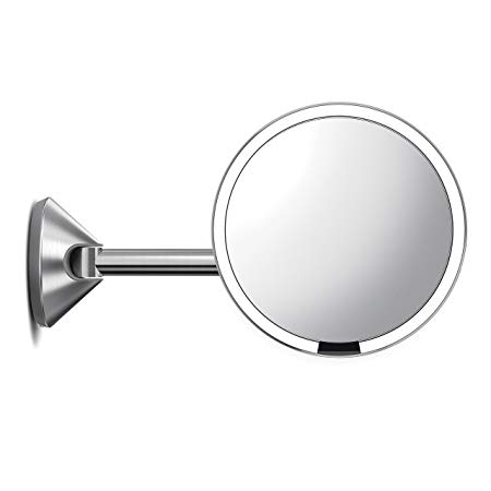 simplehuman 8 inch Wall Mount Mirror - Hard-Wired Sensor-Activated Lighted Vanity Mirror, 5x Magnification