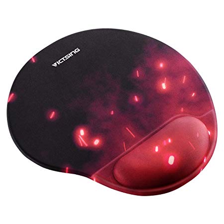 Victsing Gaming Mouse Pad with Silicone Wrist Support, Non-Slip PU Base Smooth Covering, Ergonomic Design, Wrist Rest Pad Suitable for Playing Games, Office Working, Black and Red