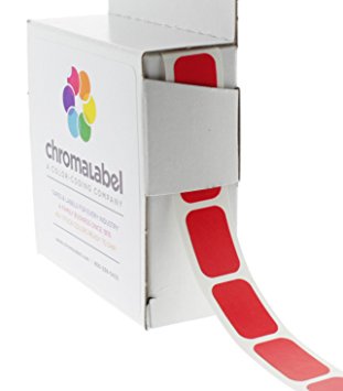 1/2" x 3/4" Red Square Color-Coding Stickers | Permanent Adhesive, Writable Surface — 500 Labels per Dispenser Box