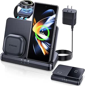 LK Wireless Charger for Samsung Wireless Charging Station 3 in 1 Charging Stand for Samsung Watch Charger for Galaxy Watch 6 Classic 5/4/3,Z Fold 6/5 Flip/Galaxy S24 Ultra/S23/S22/S21/Note20