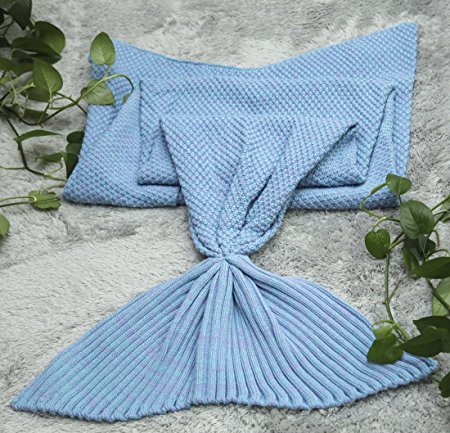 Brandream Mermaid Tail Blanket Knitted Mermaid Blankets(Adult,71"X36",Thick Blue)