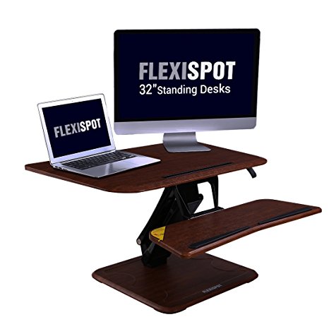 FlexiSpot F3MN 32" W Standing Desk Converter, Height adjustable Stand Up Desk Riser w/ Quick Release Removable Keyboard Tray