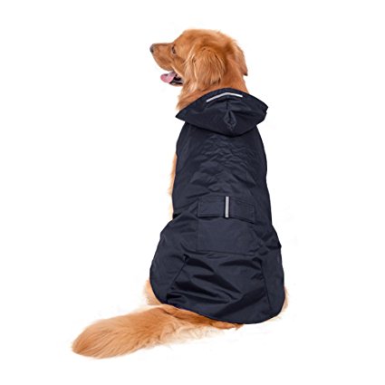 Akemiao Dog Raincoats Waterproof Jacket for Small Medium Dogs With Reflective Safe Strips and Pocket (3XL, Navy Blue)