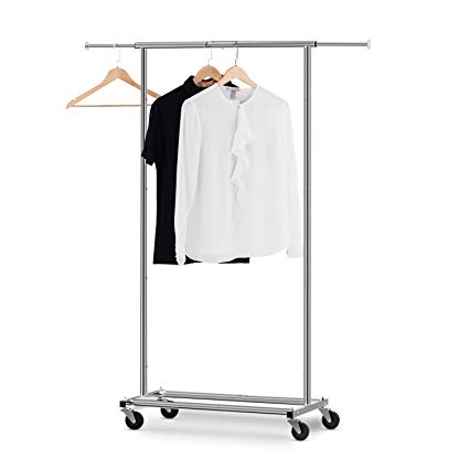 Bextsware Clothes Rack Multi-Function Garment Rack, Heavy Duty Commercial Grade Clothes Rolling Rack on Wheels with Expandable Collapsible Clothing Rack,Holds up to 150 lbs, Chrome