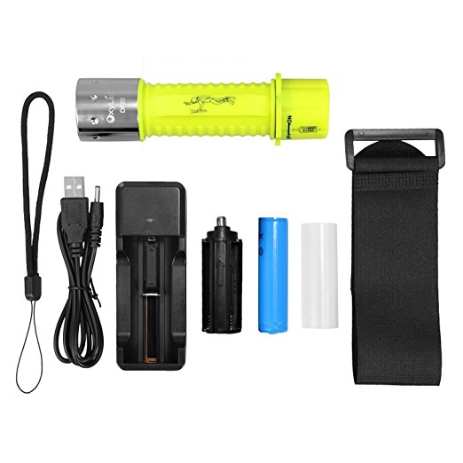 OxyLED Diving Flashlight 500 Lumen IPX8 Waterproof Diving Lamp Underwater Scuba Dive Torch Cree Led Torch Rechargeable 18650 Battery with USB (Included) DF20