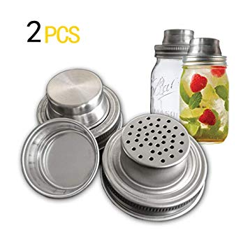 2 Pack Mason Jar Shaker Lids,with Silicone Seals for Regular Mouth Mason,Canning Jars, Durable, Rust Proof Stainless Steel,Dry Rub - Cocktail,Mix Spices, Dredge Flour, Sugar & More