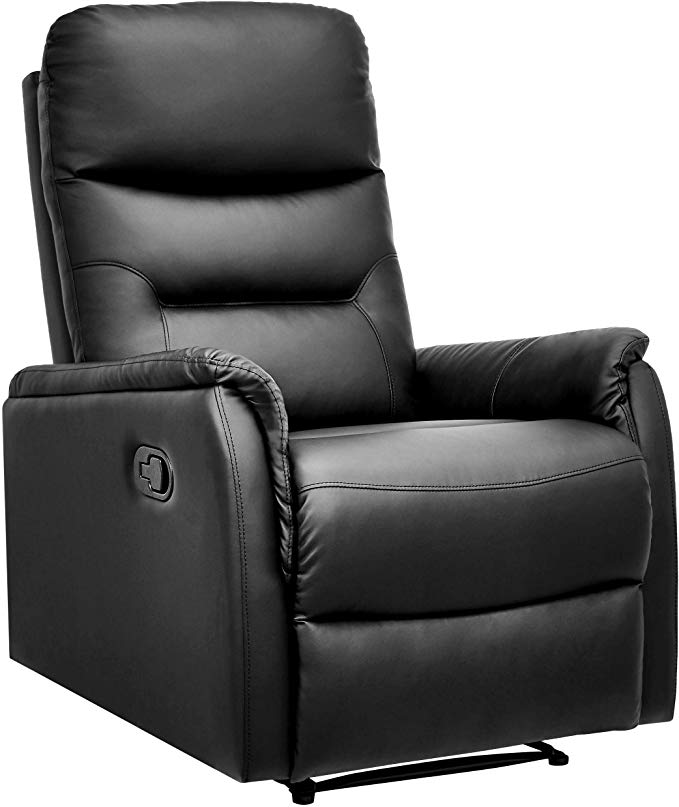 AmazonBasics Modern Faux Leather Pull-Tab Recliner Chair - Black