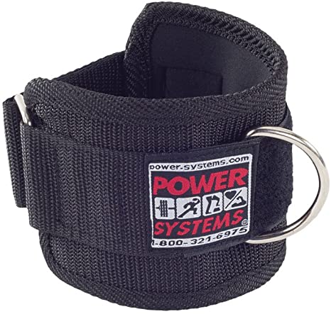 Power Systems Padded Pro Nylon Ankle and Wrist Strap, Strength Training Attachment for Cable Machines or Resistance Bands, 17 x 4 Inches, Black (50765)