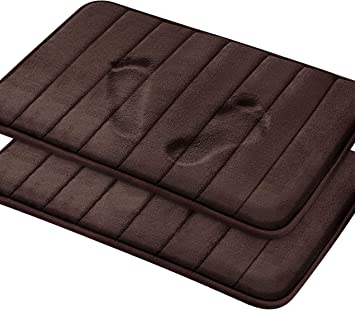 Utopia Home Memory Foam Bath Mat Set of 2 Chocolate Brown 50x80 cm Super Absorbent Non Slip Rug, Soft and Comfortable Bathroom Mat