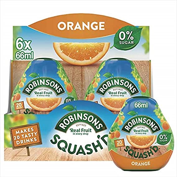 Robinsons SQUASH'D, No Added Sugar, Real Fruit, Orange, Makes 20 Drinks Per Pack, 6 Packs