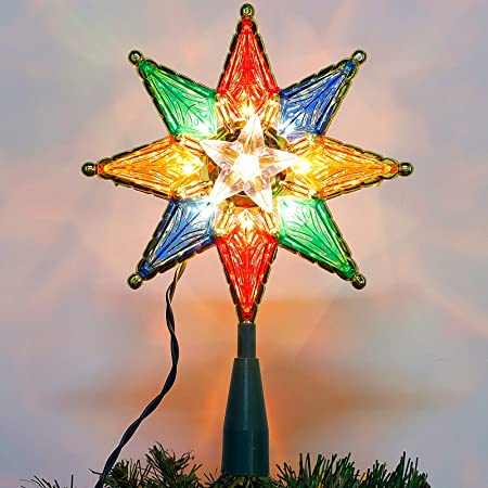 Twinkle Star Lighted Christmas Tree Topper, Colorful 8-Point Star Xmas Star Treetop with 10 LED Fairy Lights, Holiday Christmas Tree Decorations