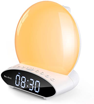 COULAX Wake Up Light Upgraded Sunrise Alarm Clock Time Projection Digital Clock LED Night Light with Sunrise & Sunset Simulation Ambient Light Function FM Radio