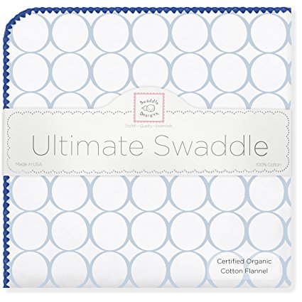 SwaddleDesigns Organic Ultimate Receiving Blanket, Mod Circles on Ivory with Jewel Tone Trim, Pastel Blue