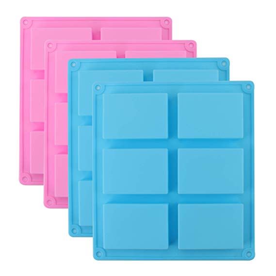 Fasmov Pack of 4 Rectangle Silicone Molds, 6-Cavity Cake Baking Pans, Homemade Craft Soap Mold, Cake Mold, Biscuit Chocolate Mold, Ice Cube Tray- Pink, Blue