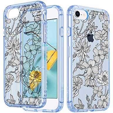 ULAK iPhone 8 Case Clear with Floral Pattern Design, iPhone 7 Case, Slim Ultra Clear [ Pattern Series ] Hybrid TPU PC Shock-Absorption Anti-Scratch Bumper Hard Back Cover, Pinstripes   Flowers