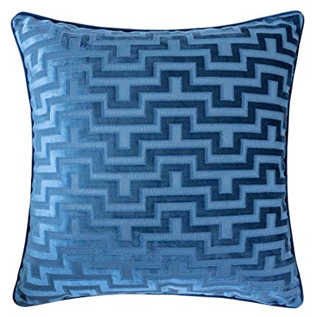 Homey Cozy Modern Maze Throw Pillow Cover,Indigo Blue Luxury Velvet Soft Fuzzy Cozy Warm Slik Large Sofa Couch Cushion Case 18x18, Cover Only
