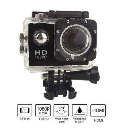 Canany Action Camera Full HD 1080P 12MP Underwater Camera With Free Accessories Kit and 2 Batteries