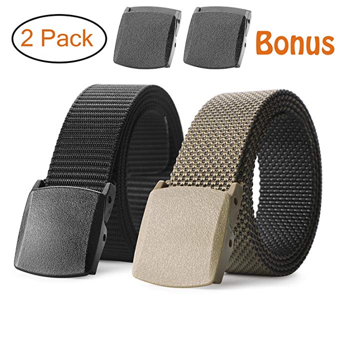 Nylon Military Tactical Belt 2 Pack Webbing Canvas Outdoor Web Belt With Plastic Buckle