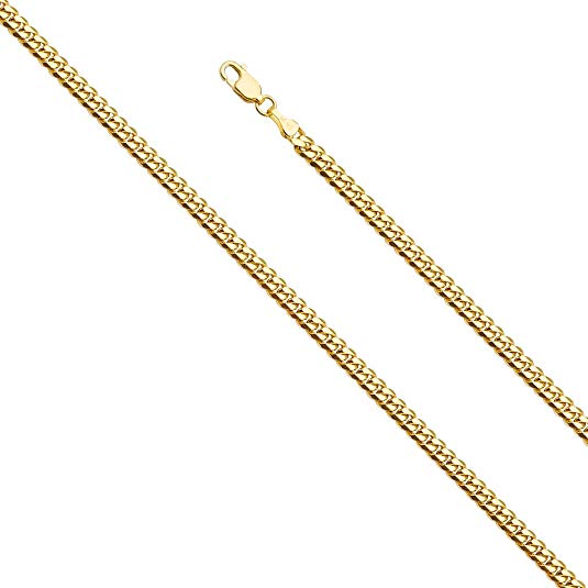 14k Yellow Gold 4mm Solid Miami Cuban Chain Necklace with Lobster Claw Clasp