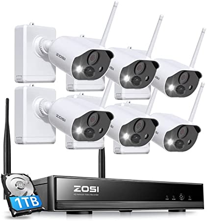 ZOSI C306PK 8CH 2K 3MP Battery Powered Wireless Security Camera System, 6 x Wire-Free Outdoor Camera with Color Night Vision, Spotlight, 2-Way Talk, Light & Siren Alarm, 1TB HDD for 24/7 Recording