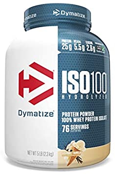 Dymatize ISO100 Hydrolyzed Protein Powder, 100% Whey Isolate Protein, 25g of Protein, 5.5g BCAAs, Gluten Free, Fast Absorbing, Easy Digesting, Gourmet Vanilla, 5 Pound
