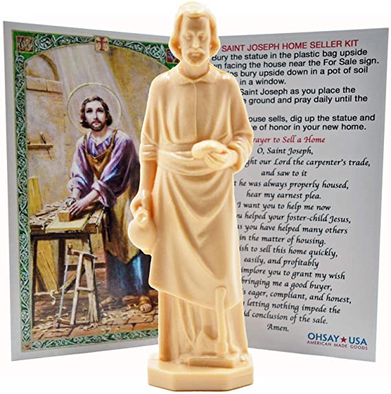 St. Joseph Statue Home Seller Kit - Made in USA - Sold by Vets – Custom Prayer Card Included