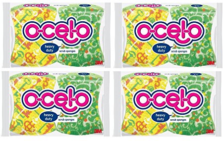 O-Cel-O Sponge Scrubber Heavy Duty Household, 2-Count (Pack of 4), Colors may vary