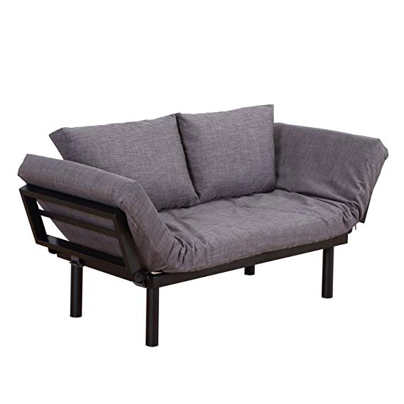 HOMCOM Convertible 3-Position Futon Daybed Lounger Sofa Bed -Black/Dark Grey
