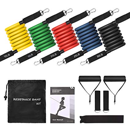 Resistance Bands,TOPELEK 12 Pieces Resistance Bands Set,5 Fitness Tubes,with Door Anchor,Ankle Straps,Workout Guide,Carrying Pouch for Building Muscle,Fat Loss,Rehabilitative Exercises,for Indoor & Outdoor Use