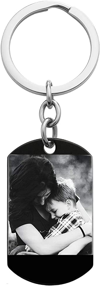 Personalized Photo Text Message Engraved Custom Stainless Steel Dog Tag Keychain